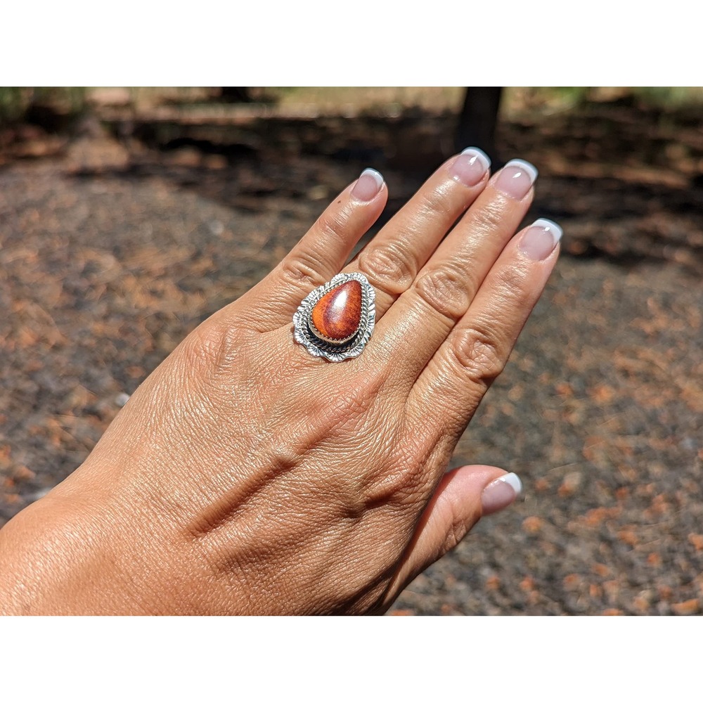 Women's Ring Native American Orange Spiny Oyster Navajo‎ Jewelry Sz 8.25US